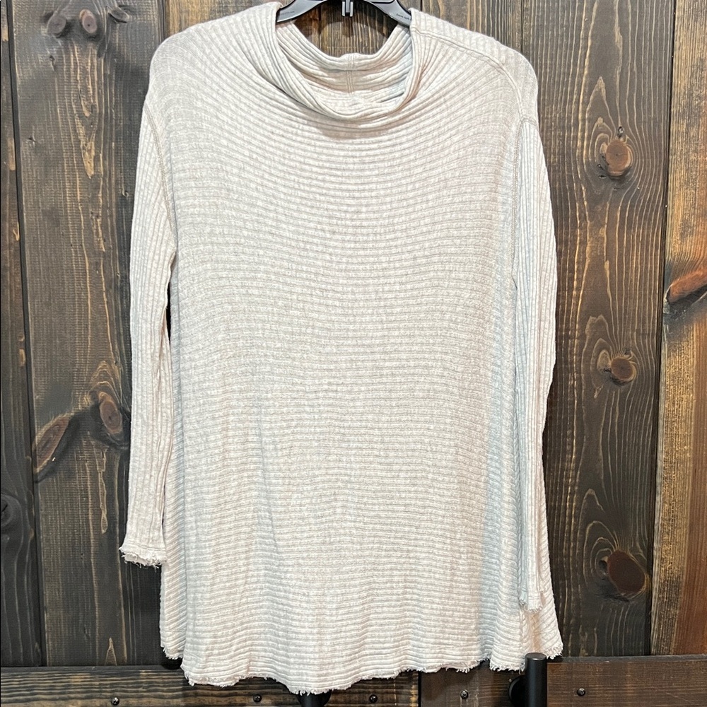 FP We The Free Lover Top S S Grey Ribbed Split Back Oversized Boho Slouch Tunic